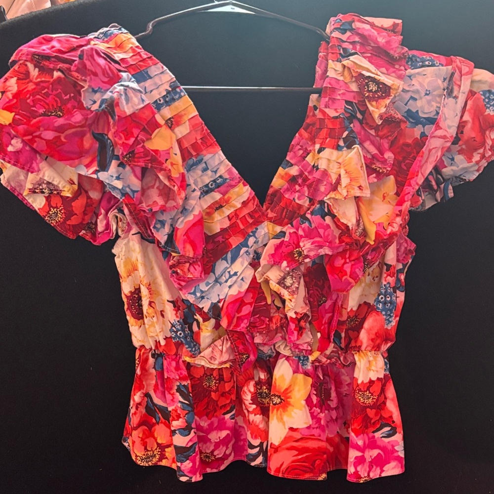 Buddy Love Vibrant Floral Ruffle Blouse